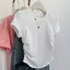 Al por mayor transfronterizo verano 210g algodón 40 hilos acanalado manga corta mujer crop cintura ceñida liso básico top