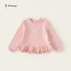 Camiseta Rosa Bangxuan para Niñas Doble Capa con Volantes Manga Larga Infantil Capa Base Informal para Niños Pequeños Ropa Infantil de Primavera y Otoño