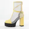 Sandalias de malla de comercio exterior del fabricante, sandalias de plataforma de punta cuadrada estilo europeo y americano con tacones gruesos, sandalias para mujer de talla grande, sandalias sexys, tallas 45-8, disponibles para dropshipping