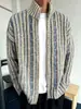 Cárdigan de punto con cremallera y rayas retro para hombre, chaqueta suéter de cuello alto holgada para otoño e invierno, top versátil de moda para hombre
