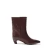 Botas femininas de cano médio feitas de couro bovino de alta qualidade, novo estilo outono e inverno, couro genuíno, bico fino, salto médio, salto fino, botas de montaria sem cadarço
