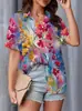 Cárdigan de manga corta para mujer de Aliexpress transfronterizo, solapa, camisa hawaiana, ligeramente elástico, estampado digital 3D, camisa casual