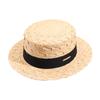 Sombrero de paja Lafite decorativo con cinta para primavera y verano 2024, de copa plana, ala plana, sombrero pequeño tipo bombín fresco, a prueba de sol, sombrero de copa plana para mujer