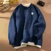 Suéter Casual de Manga Larga Holgado Estilo Japonés Falso Dos Piezas con Cuello Redondo y Colores Contrastantes, Estilo Regular de Invierno para Adolescentes