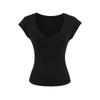 Camiseta de Manga Corta con Cuello en V Grande Estilo Lujuria Pura de Chica Caliente que Muestra la Clavícula Verano Nuevo Look Adelgazante de Cintura Alta Top Corto Interior