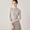 Suéter de Lana Fina para Mujer con Parche de Encaje Francés de Cuello Semi Alto Suéter Otoño Invierno Adelgazante Tejido de Canalé Capa Base