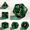 Conjunto de 7 Peças de Dados para o Jogo Dungeons and Dragons Vidro Fosco Embossado Verde Pinheiro Cristal K9 Poliedro Dnd