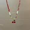 Verano Nuevo Estilo Pastoral Doble Capa Apilado Amor Cereza Collar Dulce Mori Cristal Rojo con Perlas Cadena para Clavícula