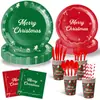 Novo Design de Linha Simples Suprimentos para Festa de Natal Decoração de Atmosfera Louça Descartável Guardanapo de Papel Conjunto de Pratos de Papel
