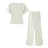 Nuevo Conjunto de Pantalón Largo de Cintura Alta de Manga Corta con Escote Redondo Hueco Estilo Transfronterizo de Comercio Exterior Estilo Simple Europeo y Americano Primavera y Verano