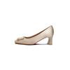 Albaricoque Hebilla Cuadrada Tacón Grueso Zapatos de Tacón Alto Mujer 2025 Nuevo Elegante Combinable Punta Cuadrada Tacón Medio Boca Baja Zapatos de Una Capa para Mujer