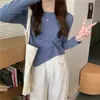 Camisa de Manga Longa com Design Irregular para Mulheres 2026 Primavera e Outono Novo Estilo Solta Casual Branca Curta Gola Redonda Top Tendência