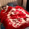 Manta Raschel Doble Engrosada Manta de Invierno Manta Roja de Boda Manta para Siesta Manta Cálida Regalo Venta al por Mayor