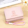 Carteira Feminina Estilo Ins Gatinho Japonês Fofo Estilo Curto Grande Capacidade Porta-Cartões Porta-Moedas com Zíper com Cordão Bolsa de Mão