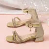Sandálias Femininas Estilo Francês 2026 Novo Modelo de Verão com Saltos Finos, Adequadas para Vestidos, Tira com Strass, Salto Alto Elegante, Estilo Fada