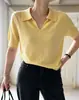 Camiseta feminina de manga curta com gola polo, 100% lã Merino de malha fina, contagem 48, 18 agulhas, manga curta, nova para o outono de 2026