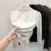 Elegante camiseta base térmica de manga larga para mujer, con pliegues, corte ajustado, teñido tie-dye, cuello semi-alto, prenda interior para otoño e invierno