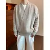 Suéter cárdigan holgado de punto con cuello en V para hombre, corte relajado, estilo "old money", prenda exterior de otoño e invierno, moderno, venta al por mayor de fábrica transfronteriza
