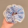 Blogger estilo coreano com cordão de cabeça tecido de tecido pequeno e fresco anel de cabelo listrado azul flor de cabeça nova cordão de cabelo para rabo de cavalo baixo elástico