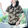 Camiseta de verano 2026 para mujer, nueva, elegante, con solapa, manga corta, polo fino estampado para madres, top casual de moda