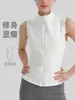 Nueva chaqueta de fitness sin mangas con cuello alto para mujer, chaleco cárdigan deportivo elástico ajustado con cremallera, top de yoga para verano