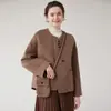 Elegante y sencillo abrigo de lana de doble cara para mujer, de longitud corta, cuello redondo, talla petite, versátil y elegante, abrigo de lana 100% lana