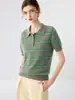 Suéter de cashmere com gola alta e listras retrô para mulheres, top de malha de manga curta, versátil, modelador e com toque de luxo, perfeito como peça de base