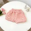 2026 Novos Shorts Xadrez Bolha Versáteis com Laço para Meninas Verão Fofo para Bebê Menina Calças Versáteis Tendência