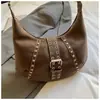 Bolso Retro Mate Estilo Motociclista para Mujer 2026 Nuevo Bolso de Hombro para Viajero Bolso de Media Luna para Debajo del Brazo Bolso Cruzado Versátil Tipo Bollo