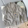 Cardigan de Algodão Nuvem Venda Quente Estilo Novo de Verão com Gola, Pijama Doce para Meninas, Shorts de Manga Curta, Conjunto de Roupa para Casa Feminino