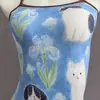 Traje de baño de Lycra para mujer, para carreras, de una sola capa, sin copas, diseño lindo de caricatura, especialmente diseñado para piscinas, traje de baño para entrenamiento de estudiantes