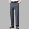 Calça de Seda Fina de Gelo de Verão para o Pai, Cintura Alta, Modelagem Solta, Calça Social para Homens de Meia-Idade, Calça Reta Respirável para Idosos