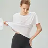 Camiseta de Yoga Ligera y Transpirable de Bambú para Exteriores, Fitness, Pilates, Cuello Redondo, Versátil, Cubre Ropa, Top Deportivo de Manga Corta para Mujer