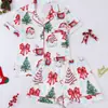 Estilo Europeu Elementos de Natal Cardigan Pijama Lapela Manga Curta Shorts Pode Ser Usado Fora de Casa Conjunto de Roupas para Dormir Atacado