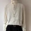 Camisa Base Masculina para Primavera e Outono Gola Alta Textura Retrô Francesa Lapela Plissada Gola Alta Manga Longa Tendência