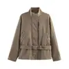 Moda Femenina Transfronteriza Europea y Americana 2026 Chaqueta de Lana con Cremallera de Corte Holgado con Cinturón y Cuello Alto para Mujer B88914