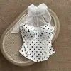 Top halter de lunares estilo francés con estampado de espina de pez blanco para mujer, bustier de alta gama ajustado