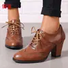 2026 Nuevo Modelo Zapatos de Moda para Mujer Talla Grande para Amazon, Punta Redonda con Cordones, Estilo Europeo y Americano, Talla 40-43 Tacones Altos para Mujer