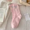 Calcetines Rosados de Lana Australiana para Mujer, Calcetines Lindos de Dibujos Animados de Conejo de Media Pantorrilla, Calcetines Gruesos y Cálidos para Invierno, Calcetines Dulces para Dormir para Mujer
