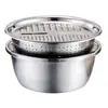 Juego de Tres Piezas de Cuenco con Rejilla de Acero Inoxidable Cuenco Espesado con Drenaje Rallador de Cocina para el Hogar Colador para Lavar Arroz Cuenco con Fugas Placa de Rejilla de Alambre