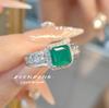 Moda Luz Luxo Elegante Princesa Quadrado Diamante Simulação Rubi Anel Vintage Cinto de Algodão Esmeralda Simples All-match Anel Feminino
