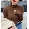Suéter de punto de cuello medio manga larga otoño e invierno nuevo ajuste ceñido versátil estilo coreano moderno color liso básico top albaricoque