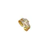 [Ouro Real] T zircônio cadeia de diamante completo anel de abertura ajustável pulseira simples anel japonês casal anel