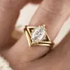 Conjunto de Anéis de Prata Esterlina S925 com Moissanita Marquise, Anel com Banda Oca e Anel Auxiliar Liso em Forma de V, Anel Empilhável Leve de Luxo Destacável