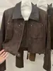 Jaqueta de Couro Casual Versátil Estilo Coreano Simples com Gola Lapela e Zíper para Mulheres Baixinhas, Peça de Outerwear Tendência Outono 2026