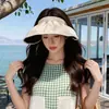 Sombrero de Protección Solar para Mujer, Protección UV de Verano, Vacaciones en la Playa, Visera Solar de Goma Negra, Nuevo Estilo 2026, Sombrero de Copa Abierta Tipo Concha, Delgado y Transpirable