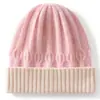 Gorro de Lana Tejido a Mano de Moda para Viajar con Borde de Canalé de Color Contrastante, Gorro Cálido Unisex Protector de Orejas