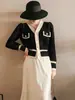 Nuevo Abrigo Cardigan de Punto Estilo Francés para Primavera y Otoño, Color Suave en Contraste, Versátil, Vintage, Elegante, Suéter para Mujer