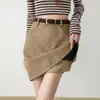 26 Falda Media de Felpa Retro de Gamuza para Mujer Otoño Invierno Versátil con Bolsillo Falda de Cadera Cintura Alta Adelgazante Falda Corta de Línea A Dropshipping
