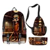 2025 Conjunto de Três Peças Mochila Escolar Mochila de Ombro Estojo de Lápis Homem de Palito de Madeira Transfronteiriço Shanhaijing Tungtungtung